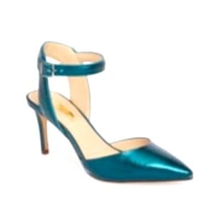 Teal metallic Leather ankle strap heels 💫